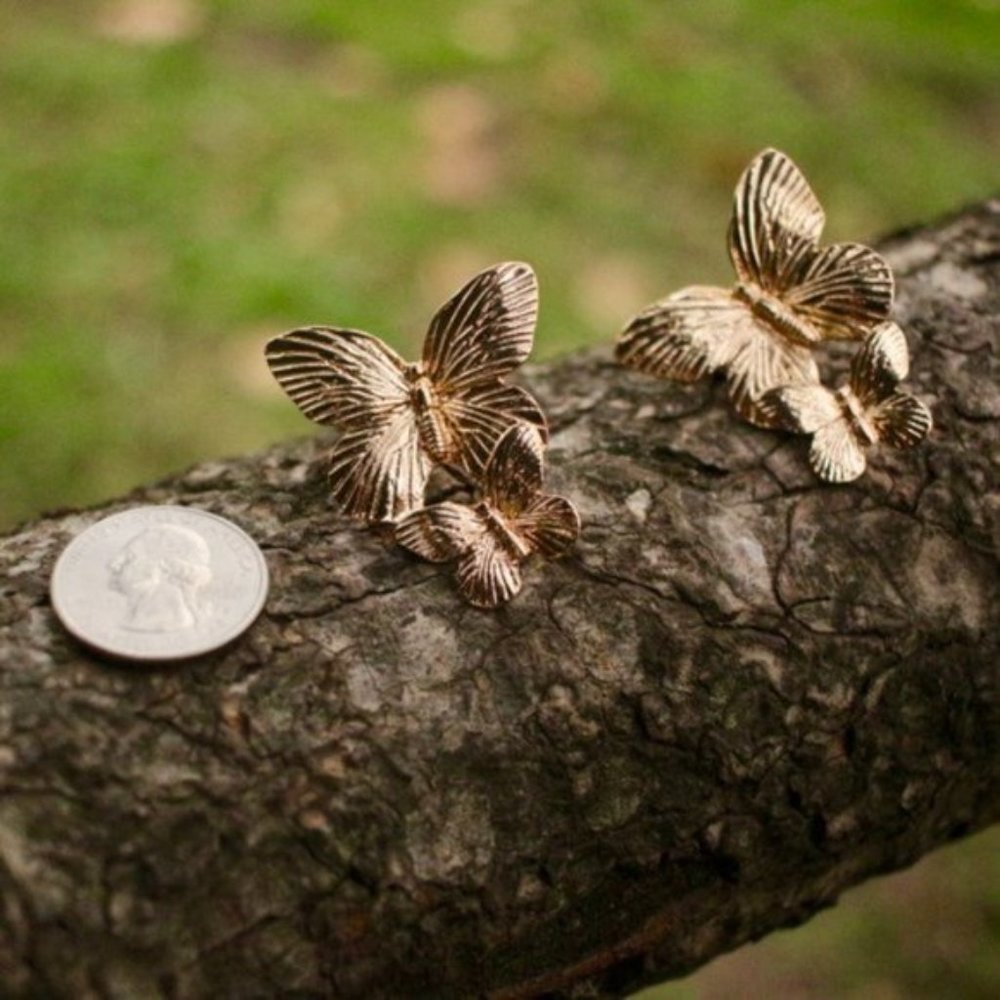 Gold Butterflies Summer Statement Earrings - Picture 7 of 8